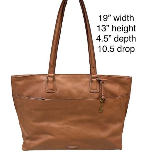 fossil Handbags - Fossil Womens Julia Brown Pebble Leather Tote Bag Shoulder Bag With Key Charm